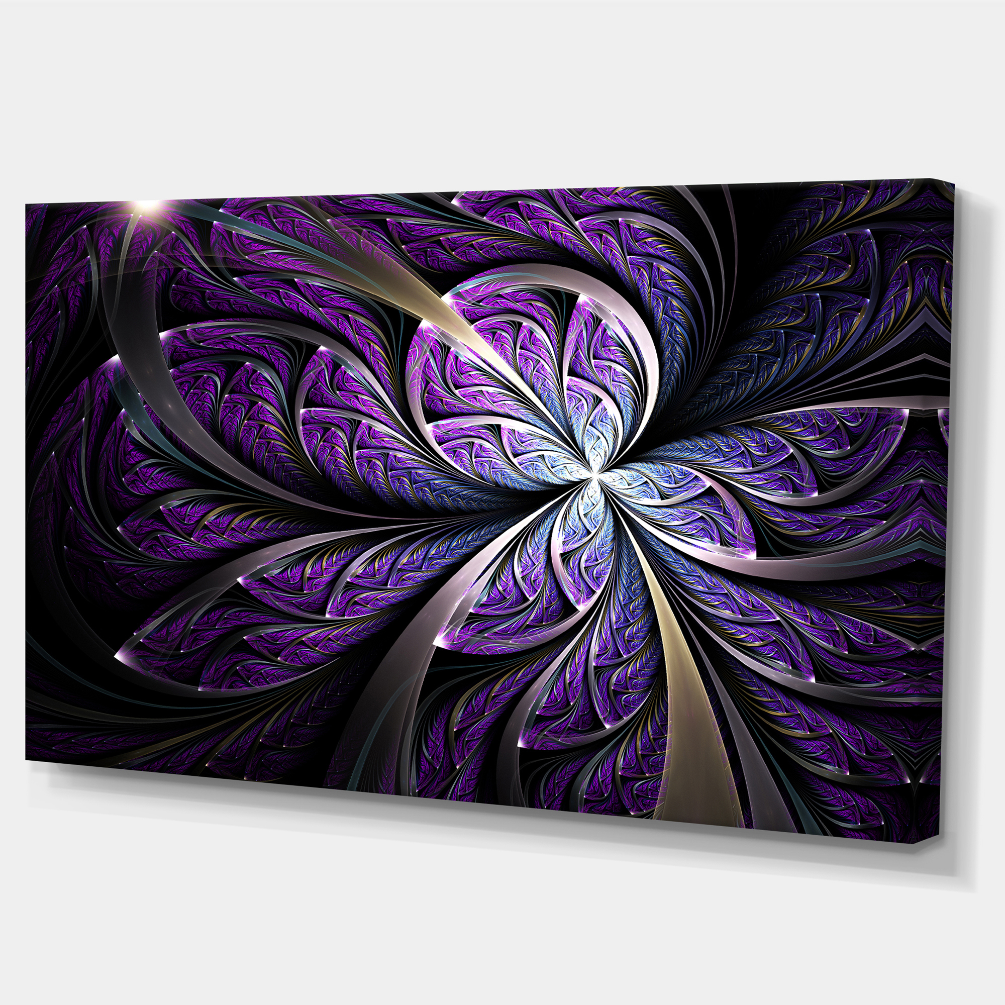 Designart 'Glittering Purple Fractal Flower ' Floral Canvas Art Print
