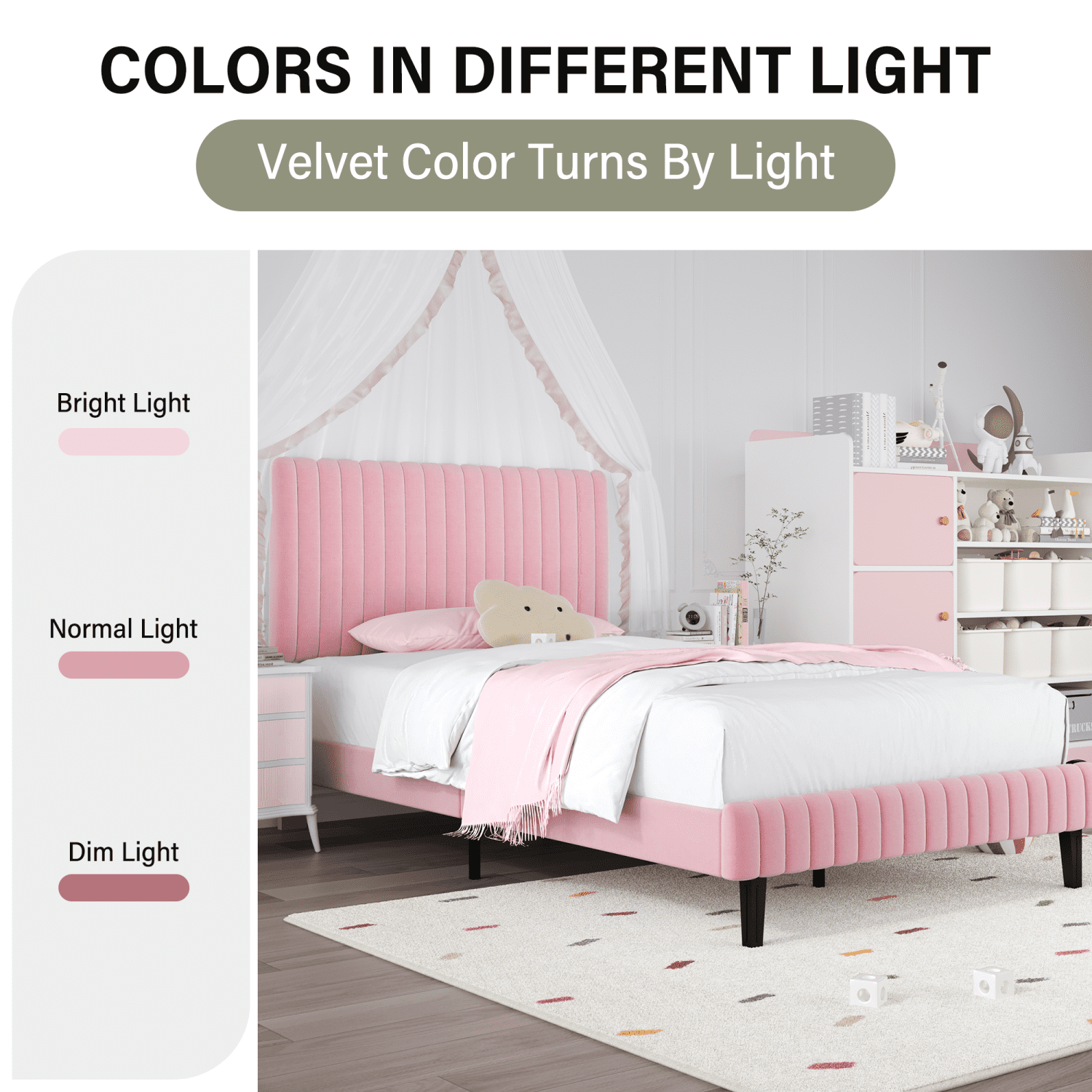 4 Ever Winner Twin Upholstered Platform Bed Frame with Vertical Channel Tufted Headboard, Pink