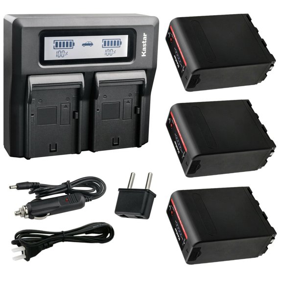 Kastar 3 Pack Battery and LCD Dual Fast Charger for Sony NP-F990 Pro NP-F970 HVR-DR60 HVR-HD1000 HVR-M10 HVR-V1 HVR-Z1 HVR-Z5 HVR-Z7 HXR-MC1500 HXR-MC2000 HXR-MC2500 HXR-NX100 HXR-NX3 HXR-NX5 HXR-NX5R