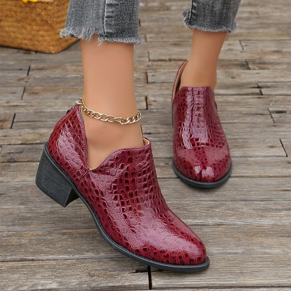 Kopltyrfg Women's Ankle Boots & Booties,Fashion Chunky Block Heel Ankle Boots for Women Low Heel Cutout Pointed Toe Pull On Zipper Ankle Booties 2025 Fall Boots for Women (Wine,41)