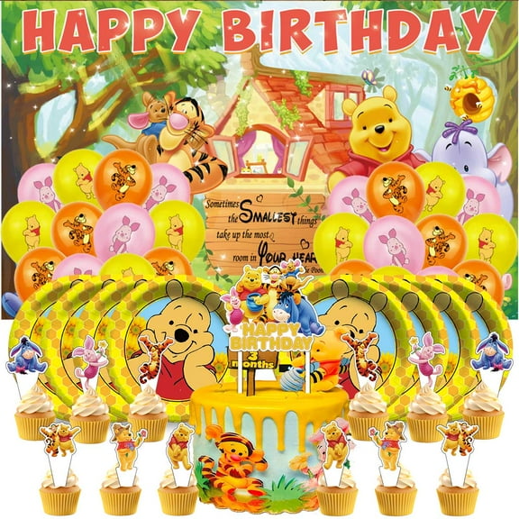 Winnie the Pooh Birthday Party Supplies Balloons Plates Decoration Cake Topper Decor Tableware Banner Backdrop