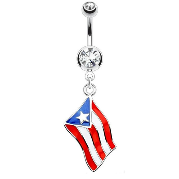 Belly Button Ring National Flag Dangle Puerto Rican Flag