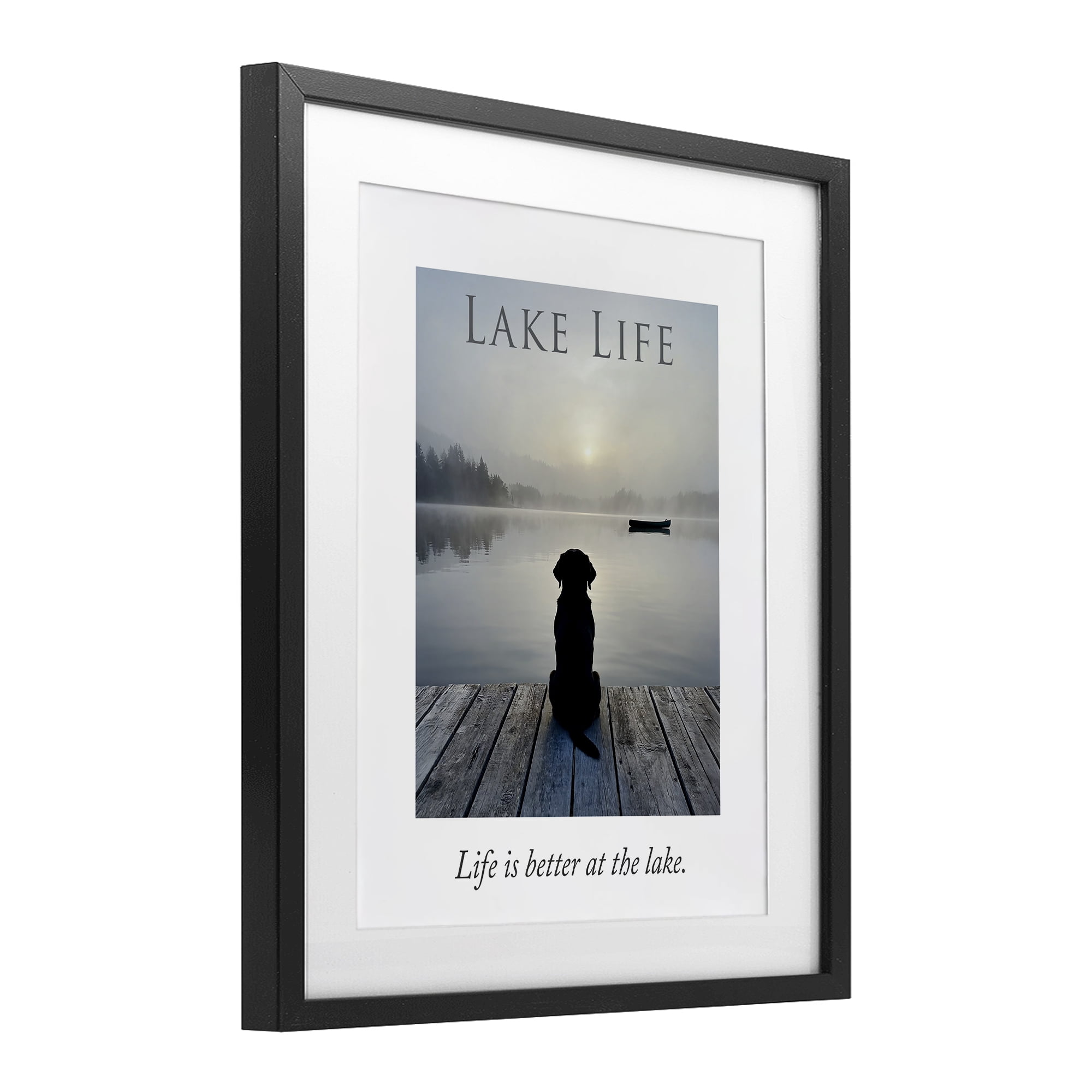 Stupell Industries Lake Life with Dog Black Framed Print Under Glass, design by A Barefoot Stylist
