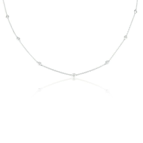 14K White Gold Diamond Bezel Station Necklace