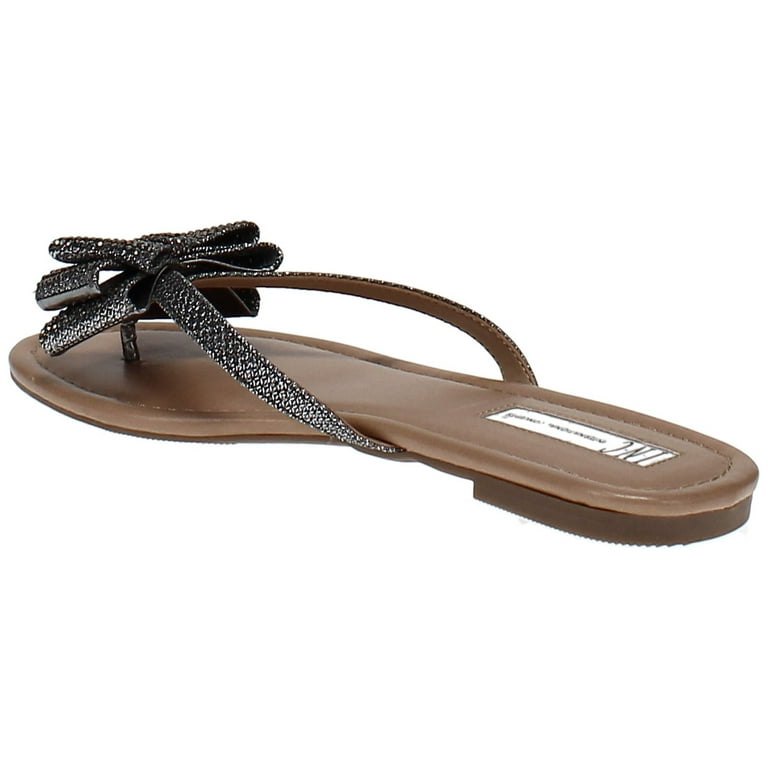 INC Mabae Bow Flat Sandals Silver Size 5