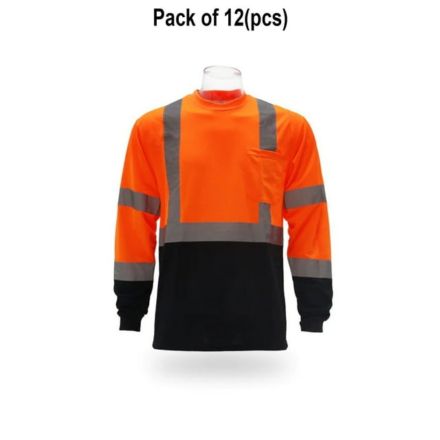 D & S T-Shirt de Sécurité Réfléchissant en Maille Bicolore, Manches Longues, Lot de 12 - 100 % Polyester, Taille : Adulte