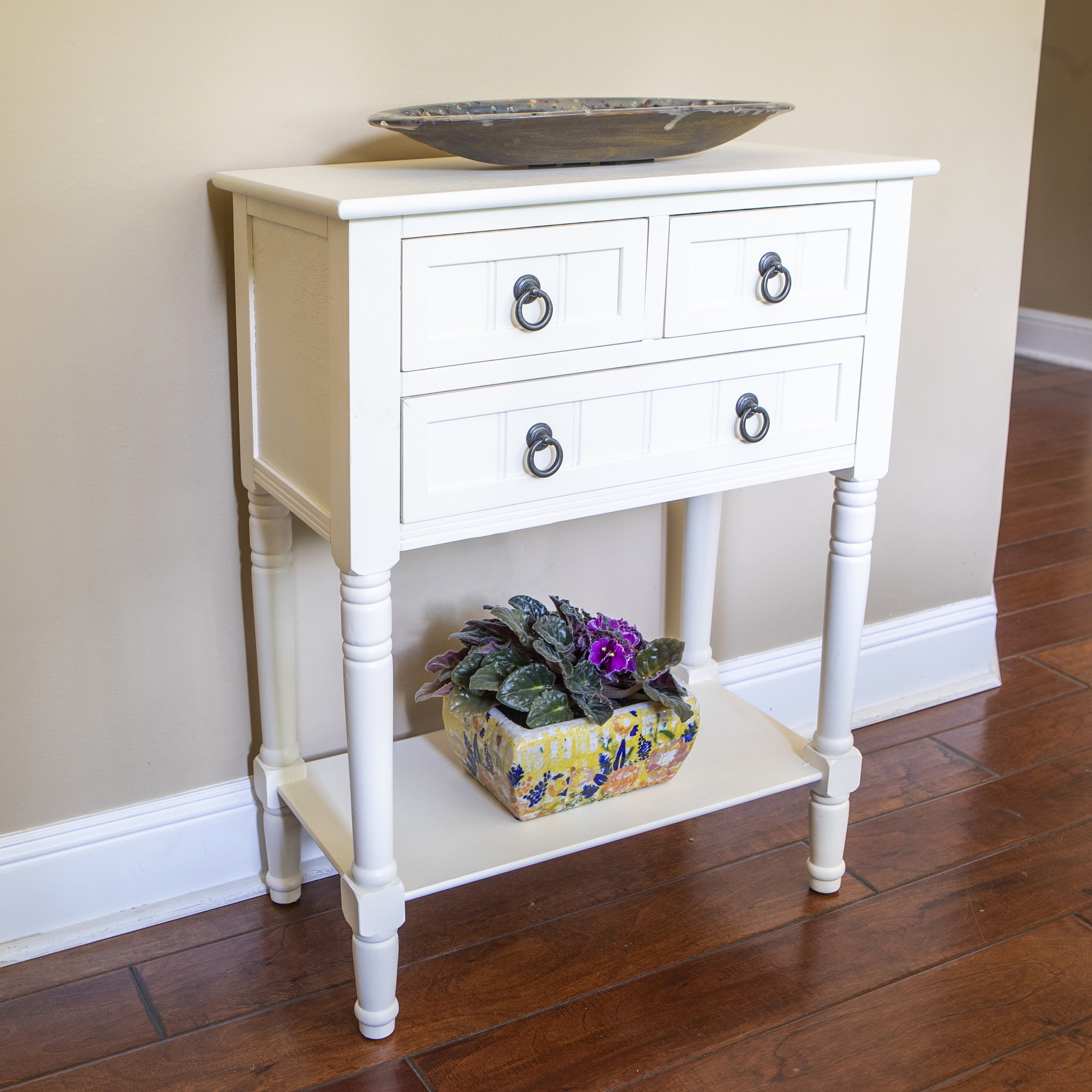 Westerman Three Drawer Wood Console with Shelf White Finish Walmart