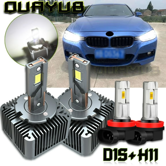 For BMW X5 2007-2015 QUAYUB White Front LED Headlight High-Low   Fog Light Bulbs 6000K 4PCS