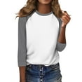 thumbnail image 7 of RPVATI Womens Tops 3/4 Sleeve Clearance Petites Raglan Contrast Crew Neck Casual Shirts Three Quarter Length Color Block Trendy Summer Blouses Loose Fit Tees Dark Gray XXL, 7 of 7