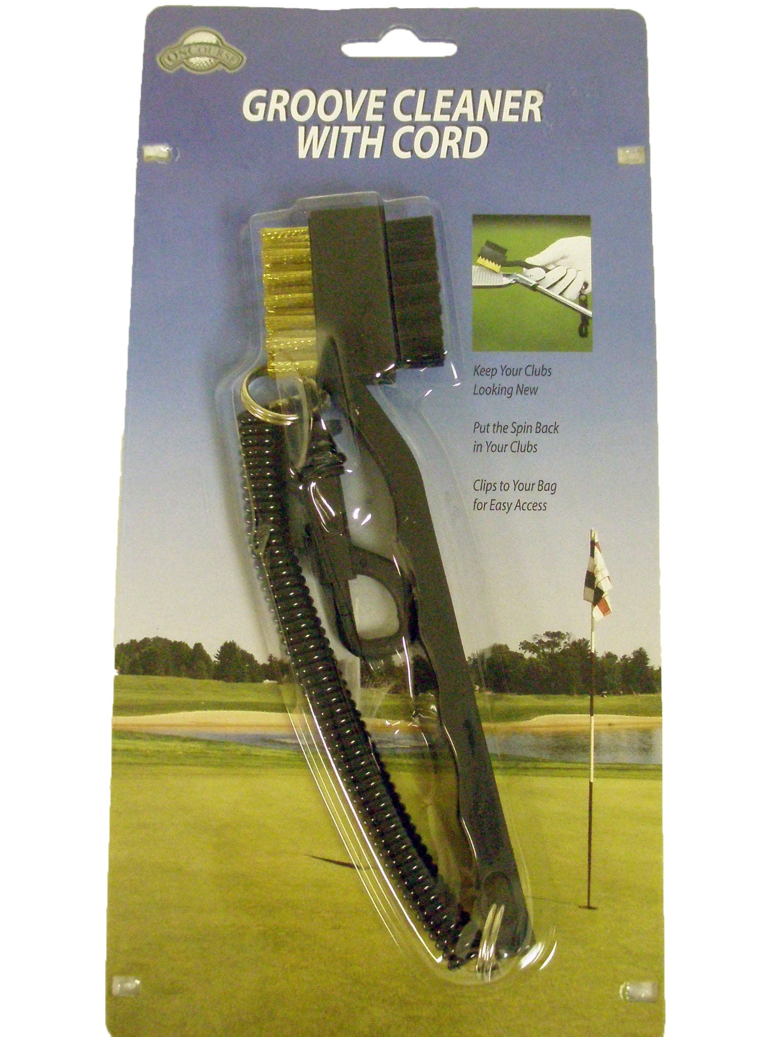 On Course Golf Club Cleaner (Brush with Cord And Bag Clip) NEW