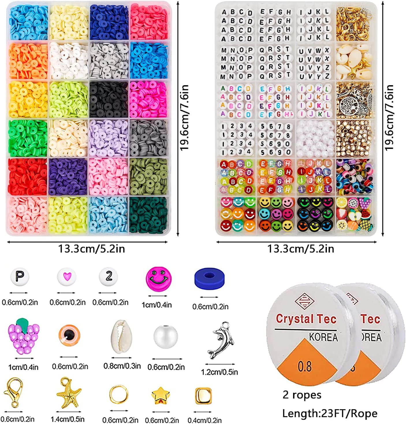 6000 Pcs Clay Beads for Bracelet Making, Gionlion 24 Colors Flat