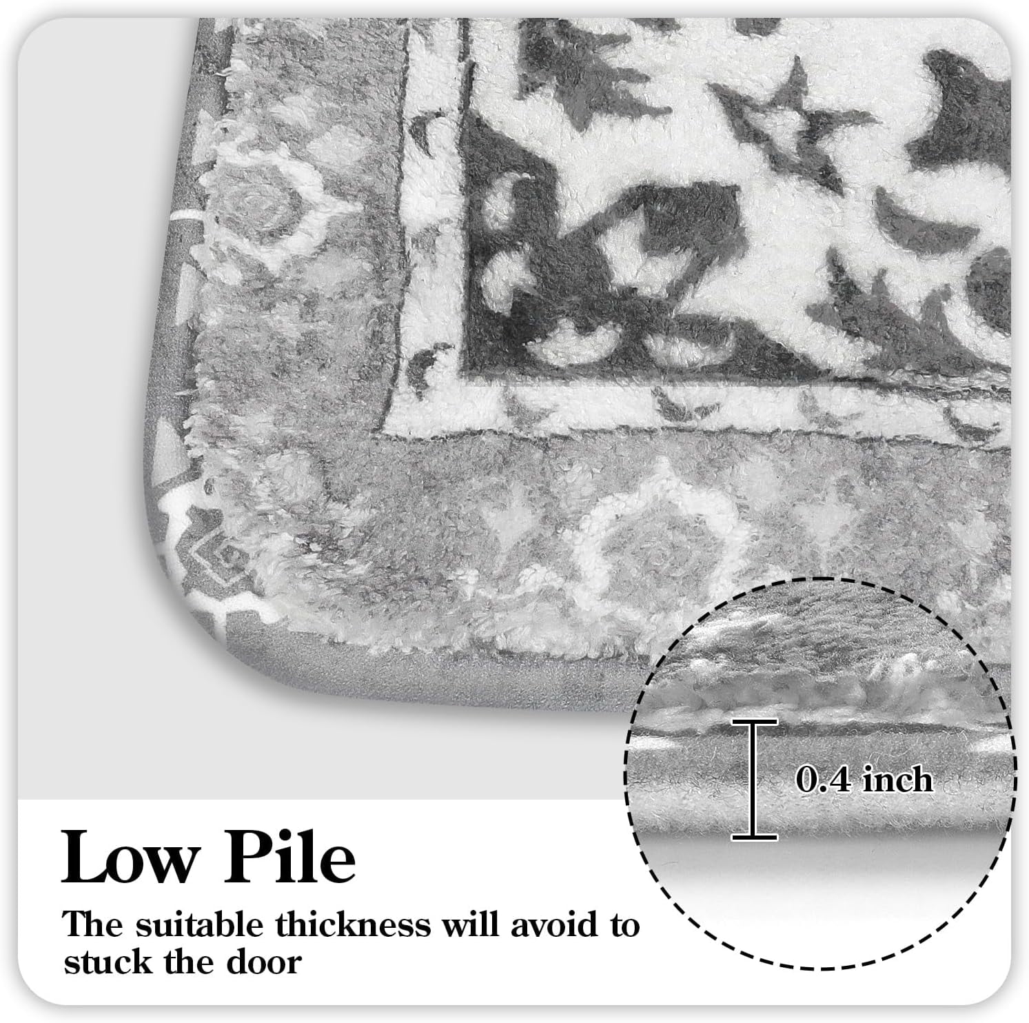 Vintage Bathroom Runner Rug Gray Non-Slip Soft Long Bathroom Rugs Machine Washable Oriental Bath Mat Traditional Farmhouse Floral Floor Mats for Sink Shower Bathtub, 18x47 inch