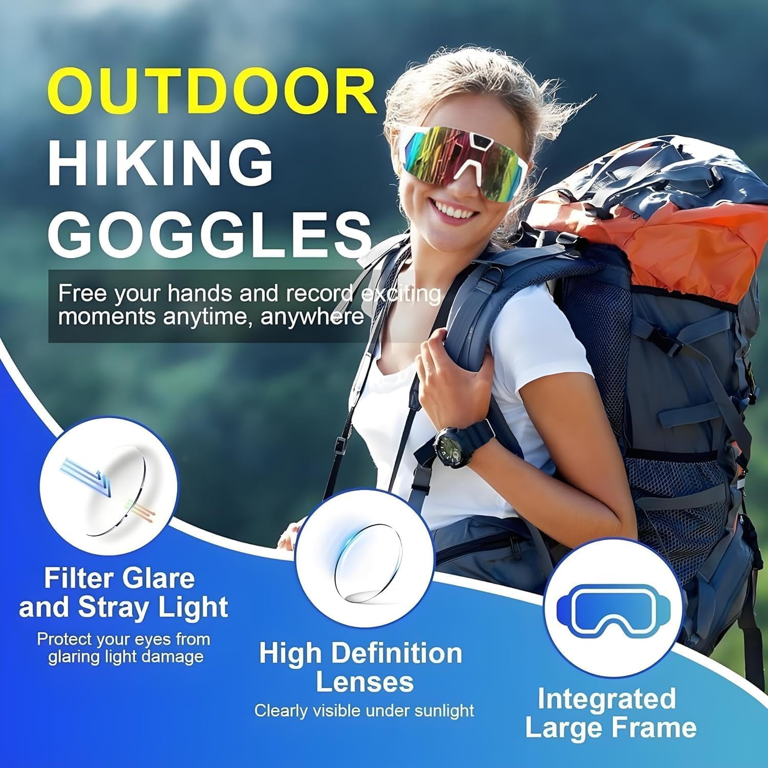 4K HD POV Baseball Glasses with Camera, Upgrade Smart Video Recording Glasses, Lightweight and Ultra-Long Sports Recording Action Audio Camera Sunglasses