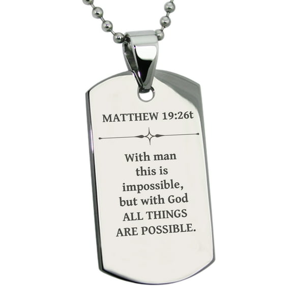 Tioneer Stainless Steel With God All Things Are Possible Matthew 19:26 Dog Tag Pendant Necklace