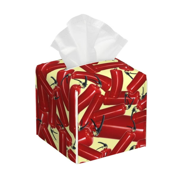 Balery Fire Extinguisher Porta Pañuelos de Cuero con Estampado – Funda Moderna Cuadrada para Caja de Pañuelos, Dispensador 5x5x5''