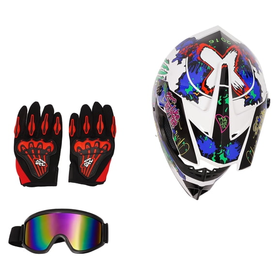 ChicHomey Helmet Set with Goggles and Gloves,Motorcycle Off-Road Helmet Set Durable Wind/UV Protection,Instant Adventure Ready for Off-Road/Motocross (Size 1/ L)