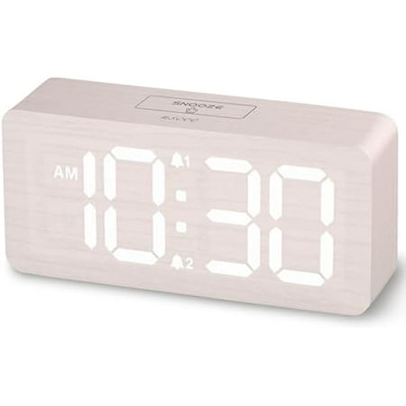 wonima99 Wooden Digital Alarm Clocks for Bedrooms: Dimmable Dual Alarm Clock with Large Numbers for Bedside Desk - Loud Alarm for Heavy Sleepers with Volume Control - Wood Decor & Gifts