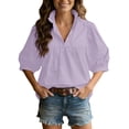 thumbnail image 2 of Yigetop 3/4 Sleeve Tops for Women, Women's Puff 3/4 Length Sleeve Shirt V Neck Summer Outfits Loose Fit Blouses Shirts Beach Vacation Clothes 2026 Women Tops Dressy Casual Light Violet M, 2 of 9