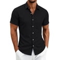 thumbnail image 3 of WIZUTIZ Men's Casual Button Up Shirt Solid Color Short Sleeve Lapel Polyester Spandex Stretch Business Summer Top for Office Daily Outdoor Wear Mens Fashion, 3 of 8