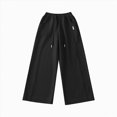 thumbnail image 4 of NOLDARES Girls Baggy Sweatpants Wide Leg Drawstring Elastic Waist Sweat Pants Straight Trackpant Kids Y2K Cute Joggers(W102-Black), 4 of 5
