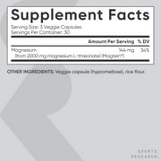 Sports Research® Magtein Magnesium L-Threonate Supplement 2000mg for Adults (90 Capsules)