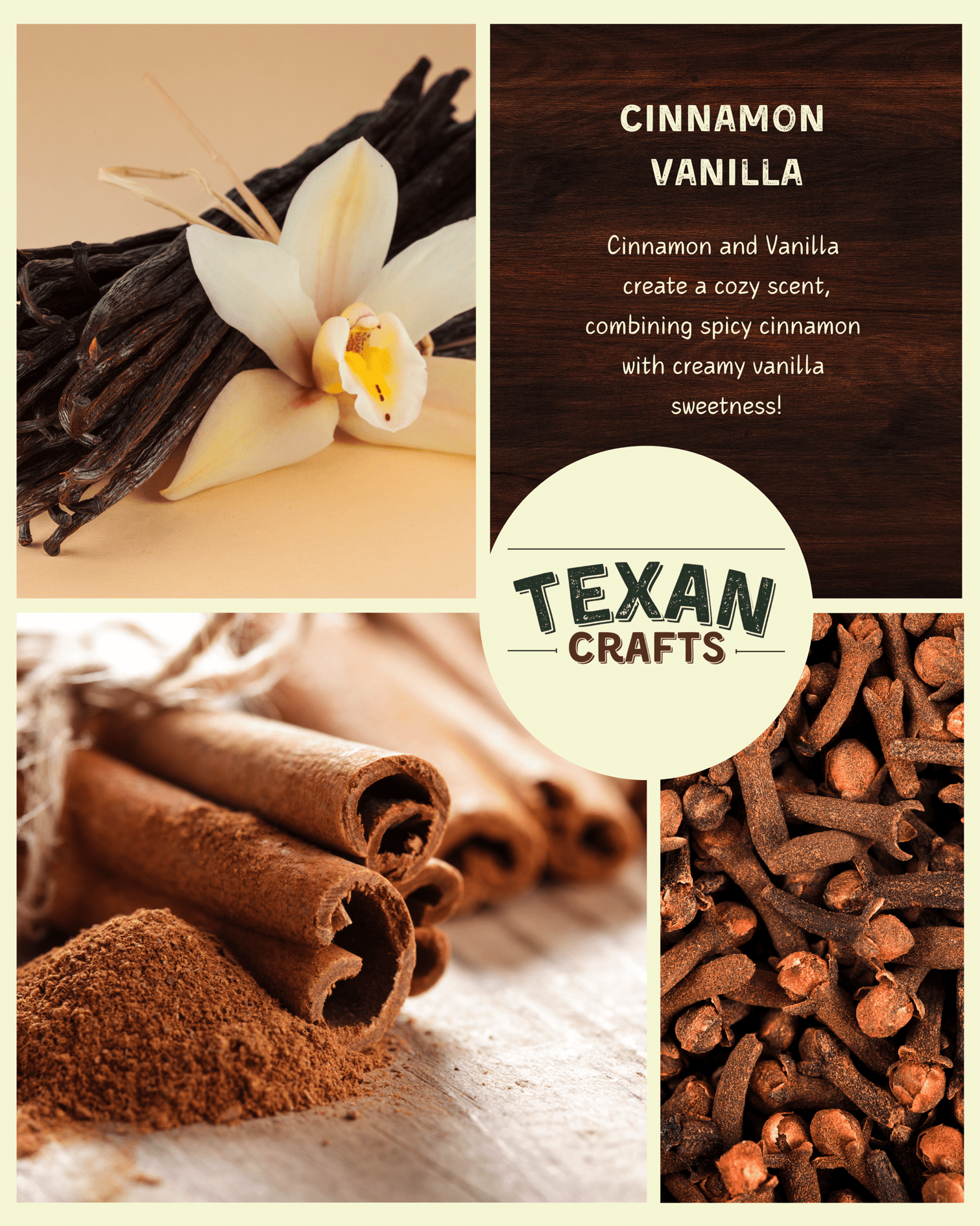 Texan Crafts Cinnamon Vanilla Container Candle, Mica Collection, 100% Natural Soy Wax, Hand Crafted, Decorative Jar