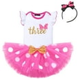 thumbnail image 3 of IBTOM CASTLE Toddler Baby Girls 1st 2nd 3rd Birthday Outfit Romper Top + Polka Dots Tutu Skirt + Headband Set for Cake Smash Photo Shoot 3 Years Hot Pink, 3 of 8