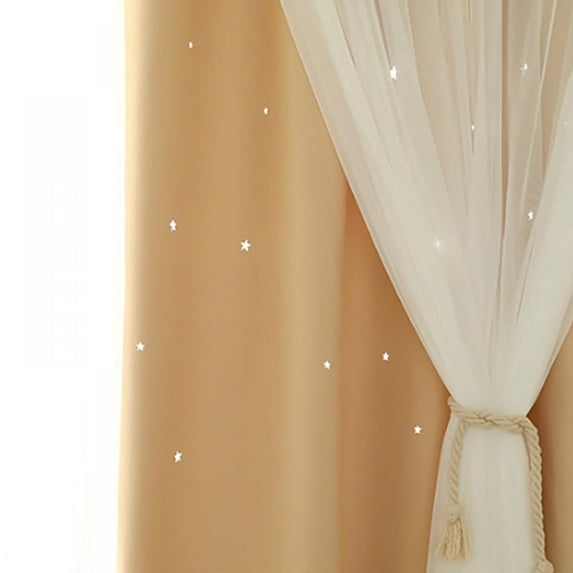 Forzero Romance Double-Deck Cloth & Blackout Floor-standing Curtain Star Hollow Curtain Drape, High Shading
