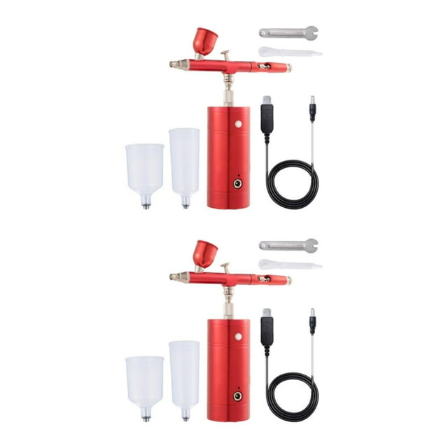 Maoww Portable Airbrush Air Compressor Kit Set Efficient Spray Painting Cordless Red 1.49x5.1x5.7 Inch 2Set