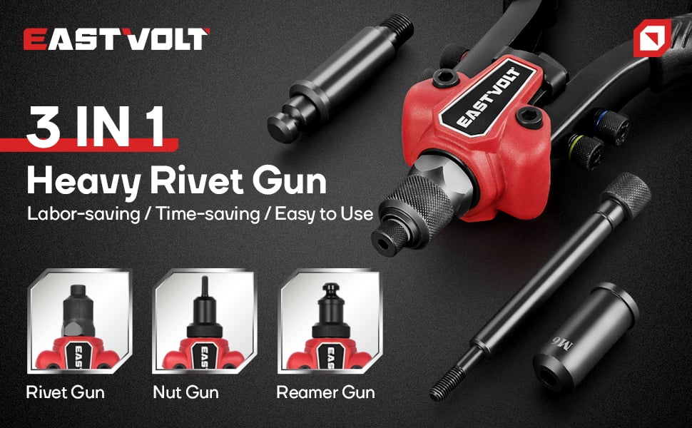 Eastvolt Rivet Nut Tool, 3 in 1 Hand Rivet, Rivet Gun Rivet Nut Tool Reamer 3 in 1 Set, Including 60Pcs Rivet Nuts, 6 Metric & SAE Mandrels and 2 Reaming Mandrels with Carrying Case
