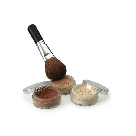 4 Pc kit with Brush Mineral Makeup Set Bare Skin Sheer Powder Full Size Foundation Cover