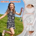 thumbnail image 5 of ZIATUBLE4S Dark Blue Tropical Pattern Print Girls Jumpsuit Summer Casual Romper Flutter Sleeves One-Piece Playsuit Elastic High Waist Kids Outfit with Pockets for 13-14 Y, 5 of 6