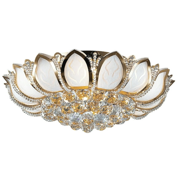 Modern Crystal Chandelier Light, 7-Light 23.5'' Lotus Flush Mount Ceiling Light Fixture for Bedroom Living Room Gold