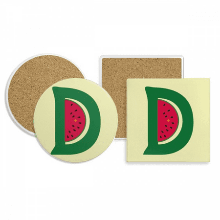 

D Alphabet Watermelon Fruit Cute Pattern Coaster Cup Mug Holder Absorbent Stone Cork Base Set