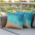 thumbnail image 2 of 2 Pack Outdoor Waterproof Throw Pillow Covers,Beach Sea Foaming Waves Blue Ombre Decorative Square Patio Pillowcases for Chair Couch Sofa 16x16in, 2 of 9