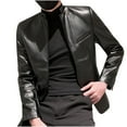 thumbnail image 2 of Herrnalise Men's Autumn And Winter New Men's Solid Color Leather Jacket One Button Large Size Slim Suit Men's Suit Jacket Top Black, 2 of 7