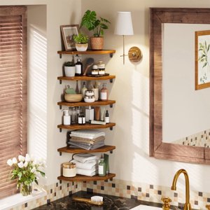 Fairy Rustic Corner Floating Shelves Set of 6, Brown Farmhouse