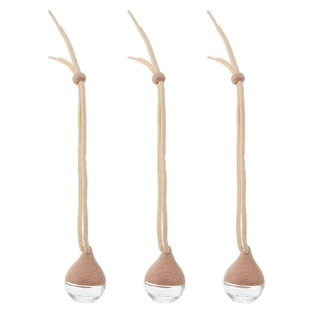 3pcs Car Air Freshener Hanging Perfume Bottles Refillable Glass Diffuser Bottles With Wood Lid Essential Oil Car Freshener Pendant For Auto Ornaments