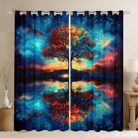 Homewish Tree Of Life Botanical Art Kitchen Curtains,Watercolor Gradient Black Out Curtains Pack of 2 (42x63 Each)