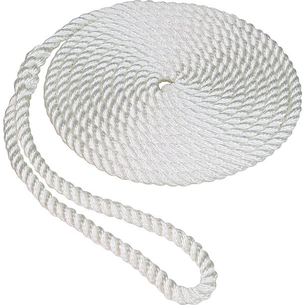 SeaSense Twisted Nylon Dock Line, 3/8" x 25', 10" Eye, White Walmart