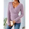 thumbnail image 2 of Women'S Long Sleeve Shirt V Neck Ribbed Knit Slim Button Sweater Autumn Casual Work Tops Pale Pinkish Grey S, 2 of 7