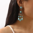 thumbnail image 3 of Boho Turquoise Chandelier Drop Earrings for Women Vintage Long Blue Birthstone Crystal Tassel Charms Statement Dangle Earring Lightweight Bohemian Ethnic Holiday Anniversary Jewelry, 3 of 6