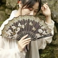 thumbnail image 4 of Farfi Handheld Fan Vintage Style Bright Color Exquisite Pattern Fine Workmanship Ultralight Cloth Retro Chinese Style Folding Fan Photography Prop Office Supplies (Black), 4 of 13