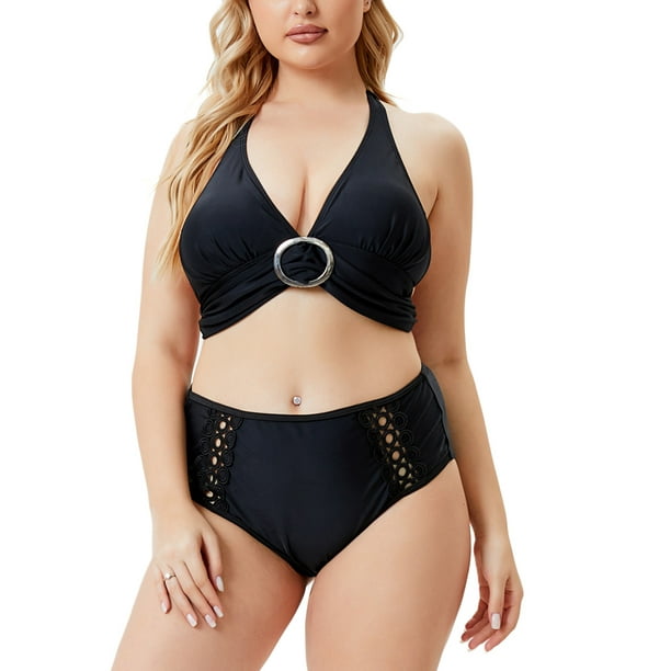 WREESH Women'S Plus Size Swimsuits Split Swimsuit Ruched Tummy Control Bathing  Suit Swimwear Bikini 