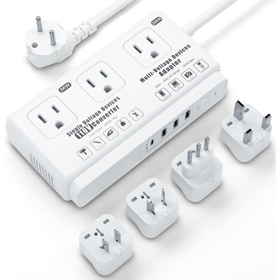 220v to 110v Voltage Converter Adapter: International US to Europe Travel Power Strip Plug Transformer - 2000W Electric Hair Dryer Step Down Outlet Converters for US European UK EU Italy