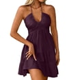 thumbnail image 2 of Dolkfu Mini Dresses for Women Purple Refreshing Halter Sleeveless Fit & Flare Dresses Solid Modern Romance Regular Dresses Purple,M, 2 of 6
