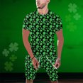 thumbnail image 2 of TSADFHJI Ensemble de Pyjama pour Hommes, Flanelle d'Hiver, Col Rond Imprimé, Manches Courtes, Short, Vert m, 2 of 5