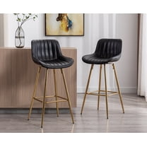Guyou 32" Swivel Bar Stools Set of 2, Modern Faux Leather Upholstered Counter Height Bar Chair with Back and Footrest for Kitchen Island Bar, Black