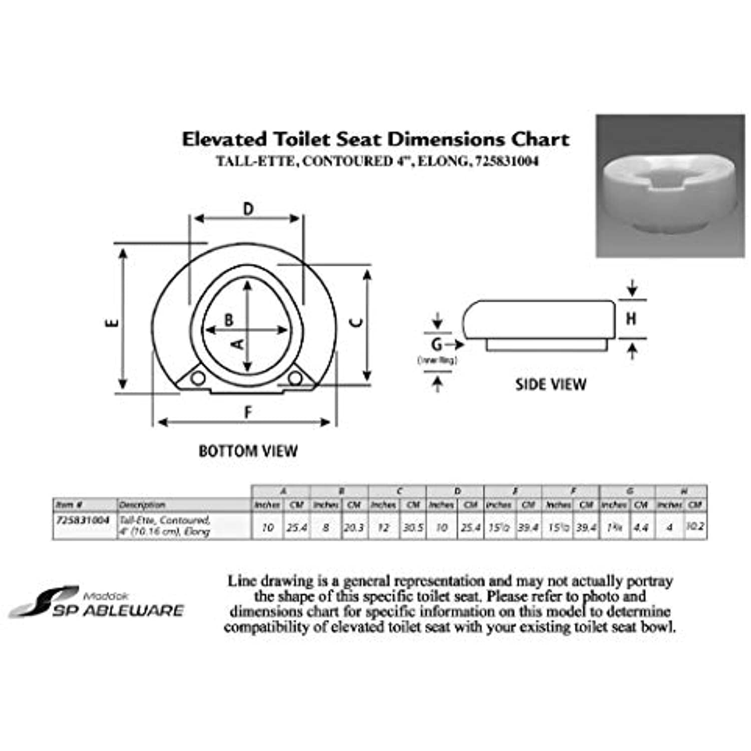 Contoured elevated toilet seat, elongated w/bolt-down bracket, 4"