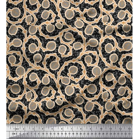 Soimoi Cotton Duck Fabric Artistic Leaves Print Sewing Fabric Yard 42 Inch Wide